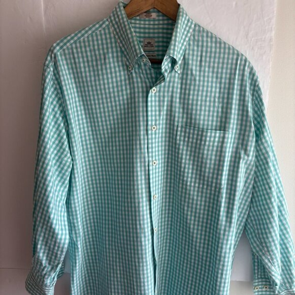 Peter Millar Teal/White Gingham Check Weekender Wash Long Sleeve Button Down L - Picture 4 of 13